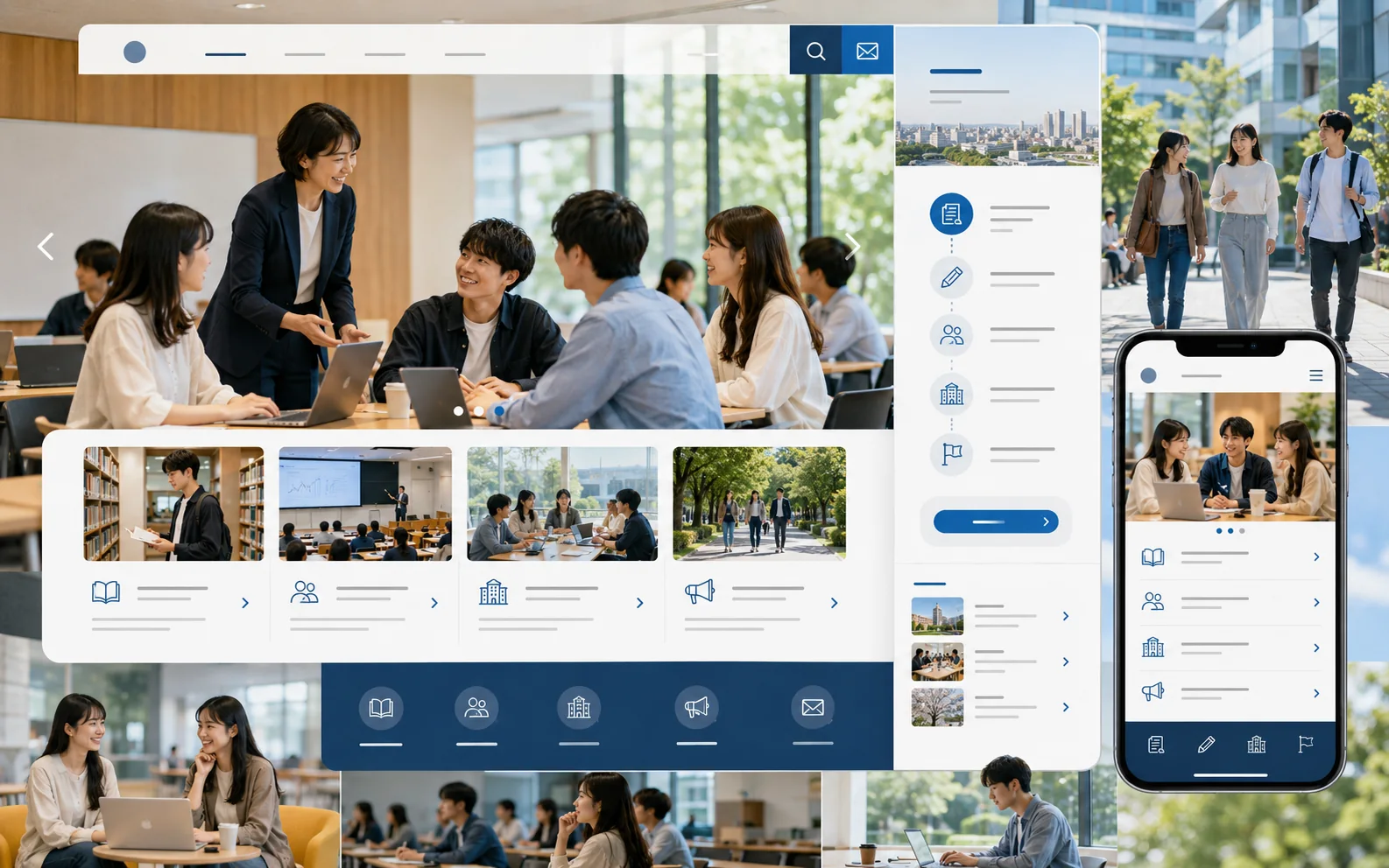 学び・教育環境・学校生活・入試・オープンキャンパスを伝える教育サイト制作イメージ